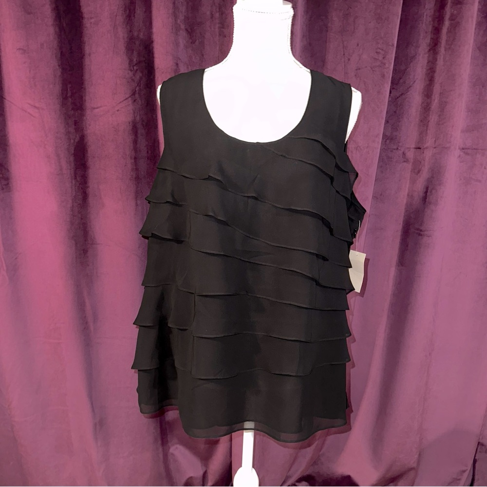 Black Sheer Tier Shell Tank Top, Size 1X